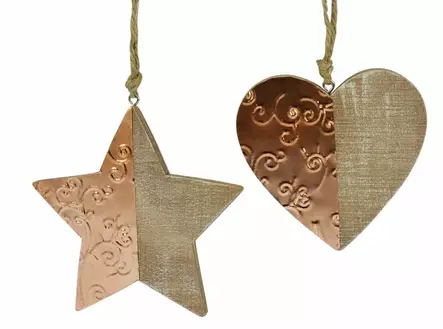 Puusydän/-tähti kuparikoristeella Weiste - Joulutuotteet - 6412740007739 - 1